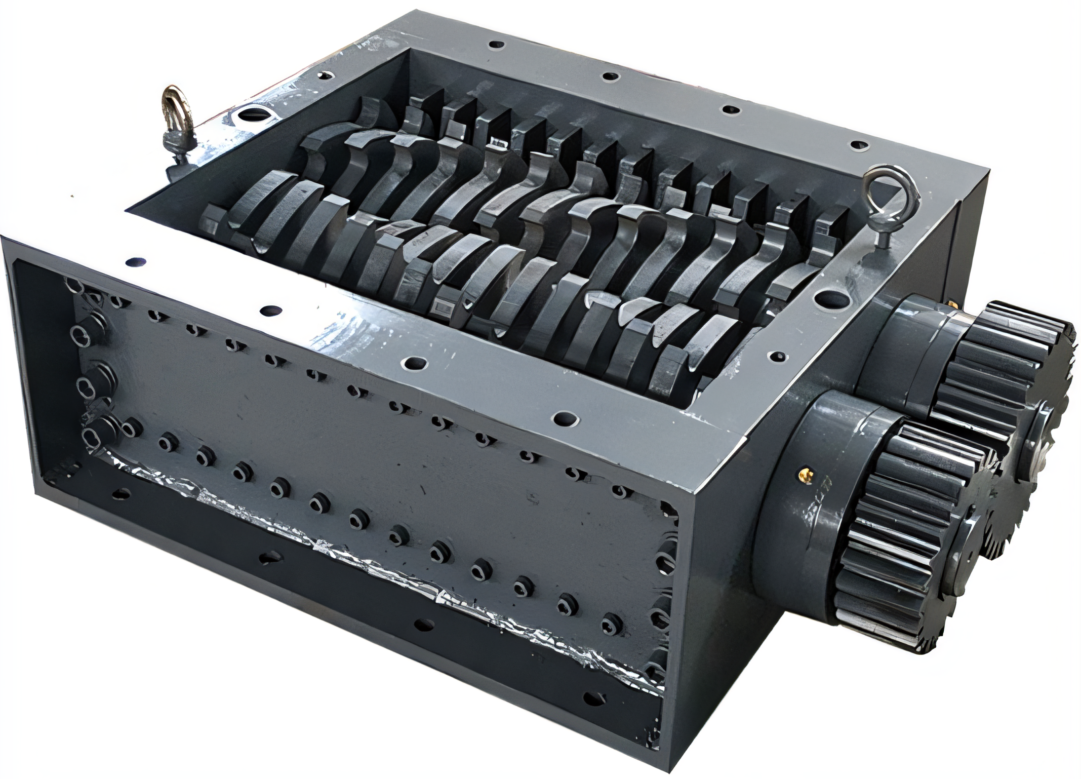 Precision forged alloy tool steel blades inside the shredder knife box