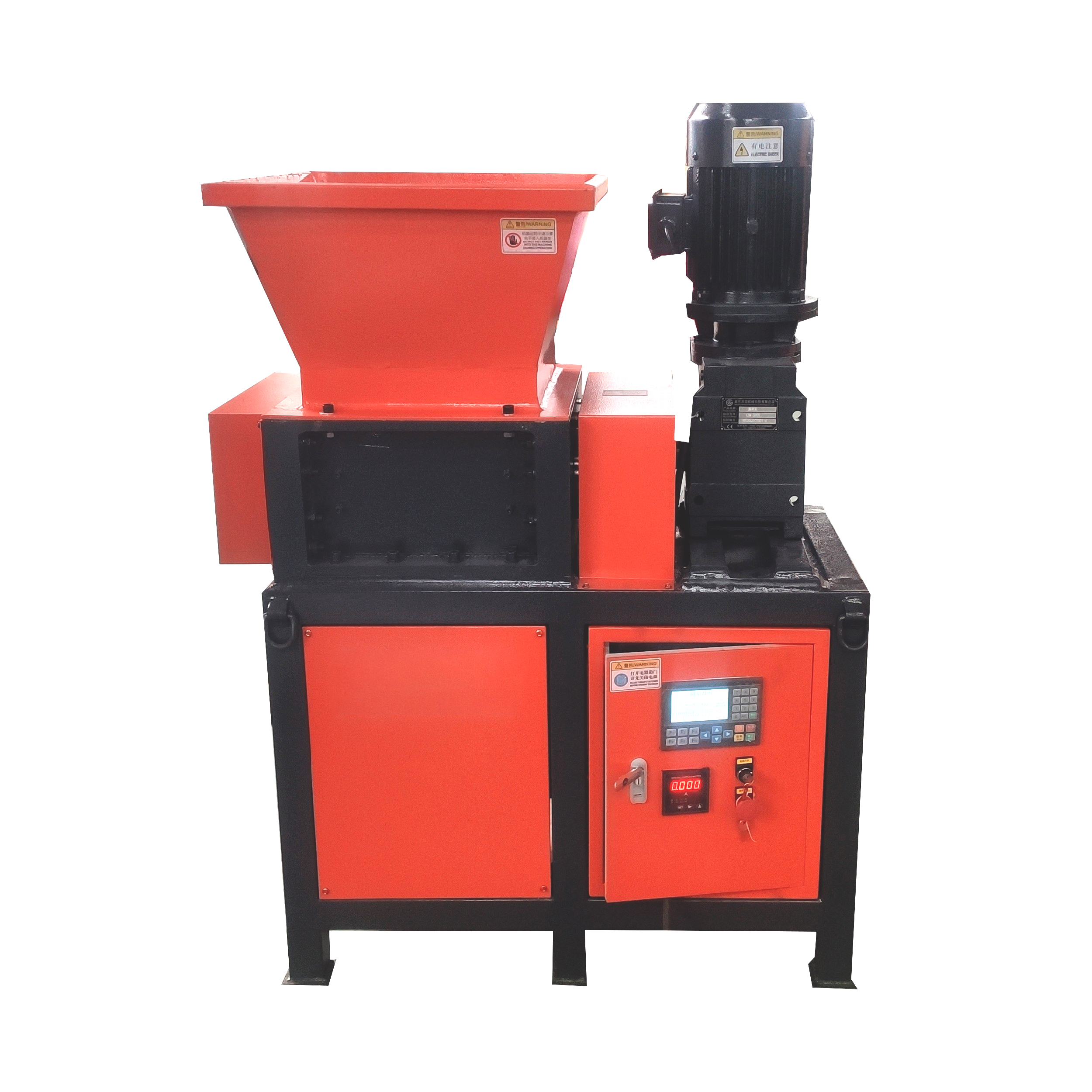Industrial food waste shredder processing bulky organic materials in a facility